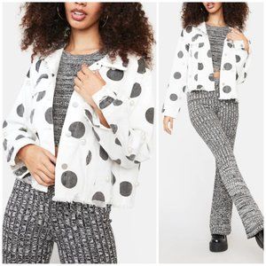 NWT Dolls Kill Polka Dot Print Pearl Denim Jacket Fall Spring Festival Travel
